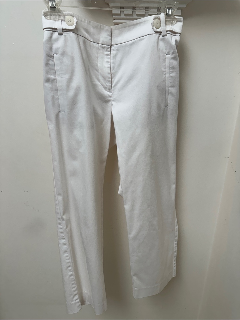 LOFT White Capris with Button Waist Detail